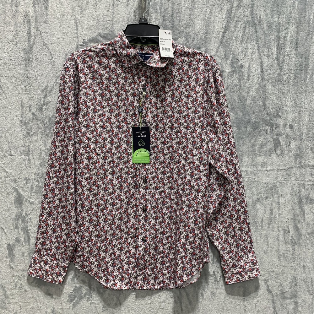 Society of Threads Men's Button Up Shirt Performance Long Sleeve‎ Floral Rose S